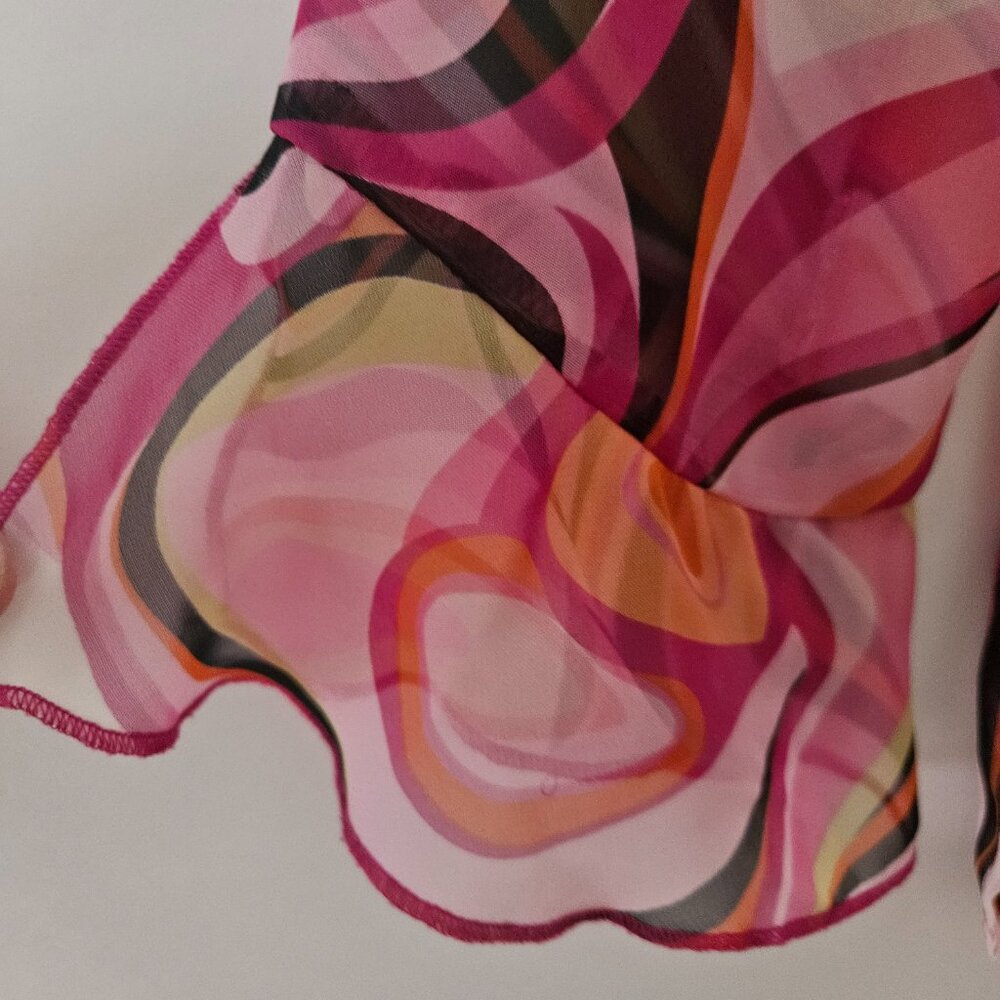 Vintage Nicola Pink Orange Psychedelic Swirl Sheer Blouse Top Size Small - Picture 6 of 9
